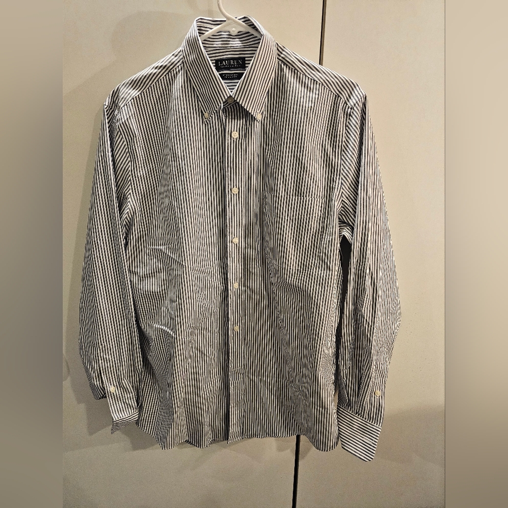 Lauren Ralph Lauren Black Label Medium Mens Blue Striped Button Down Shi…